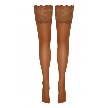 Bas autofixants large jarretière dentelle beige - Cotelli Legwear