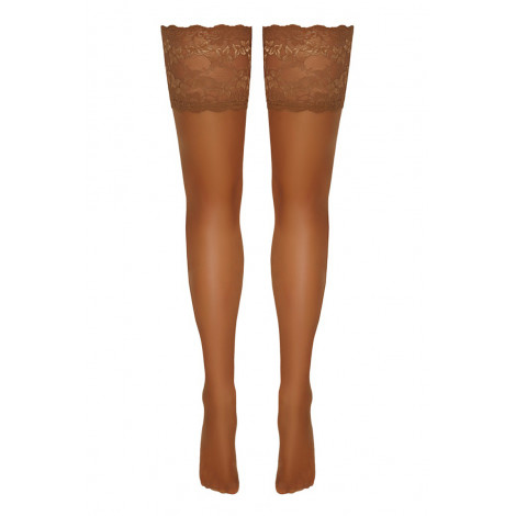 Bas autofixants large jarretière dentelle beige - Cotelli Legwear