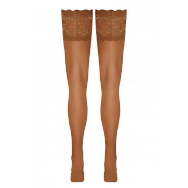 Bas autofixants large jarretière dentelle beige - Cotelli Legwear