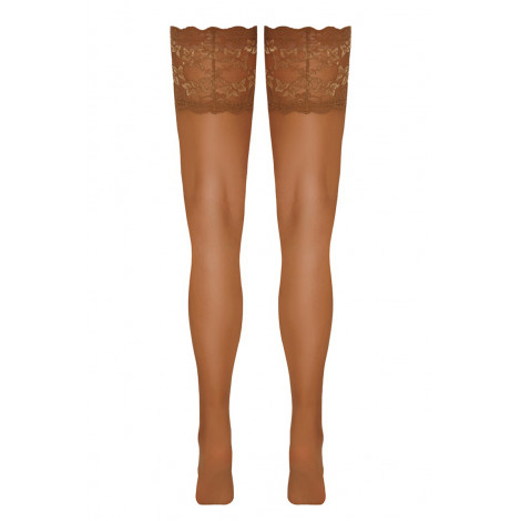 Bas autofixants large jarretière dentelle beige - Cotelli Legwear