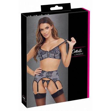 Ensemble coquin ouvert 3 pièces gris - Cottelli Lingerie