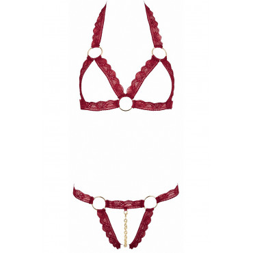 Ensemble string ouvert et seins nus bordeaux - Cottelli Lingerie