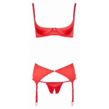 Ensemble lingerie 3 pièces ouvert rouge - Cottelli Lingerie